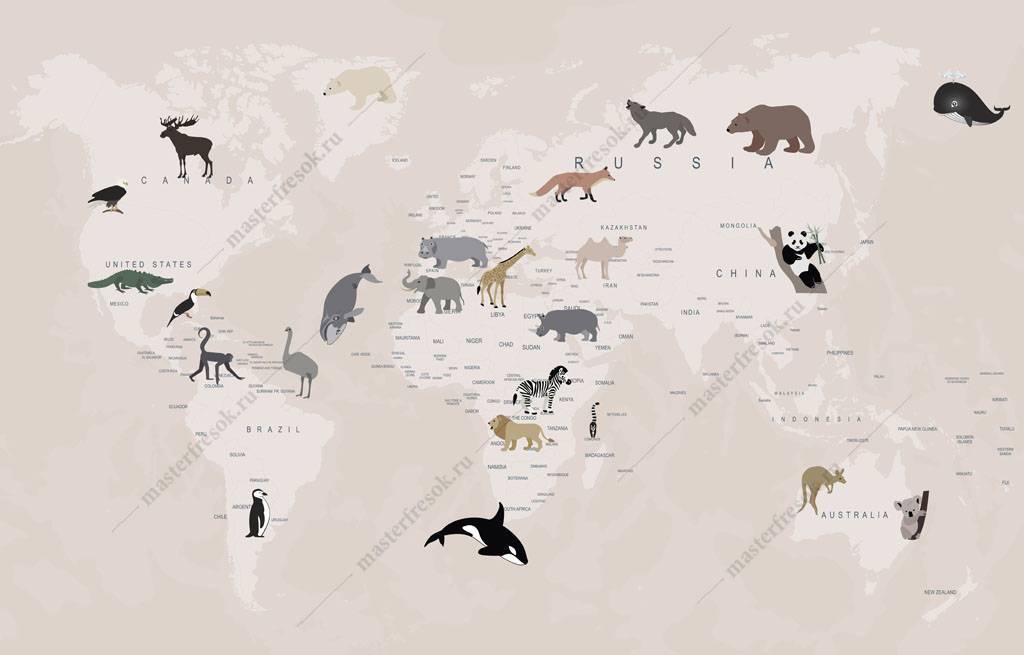 Фотообои Карта и животные