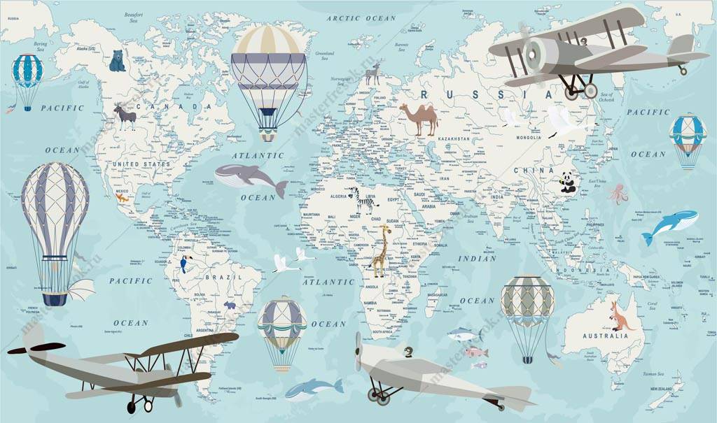 Фотообои Карта мира на голубом фоне